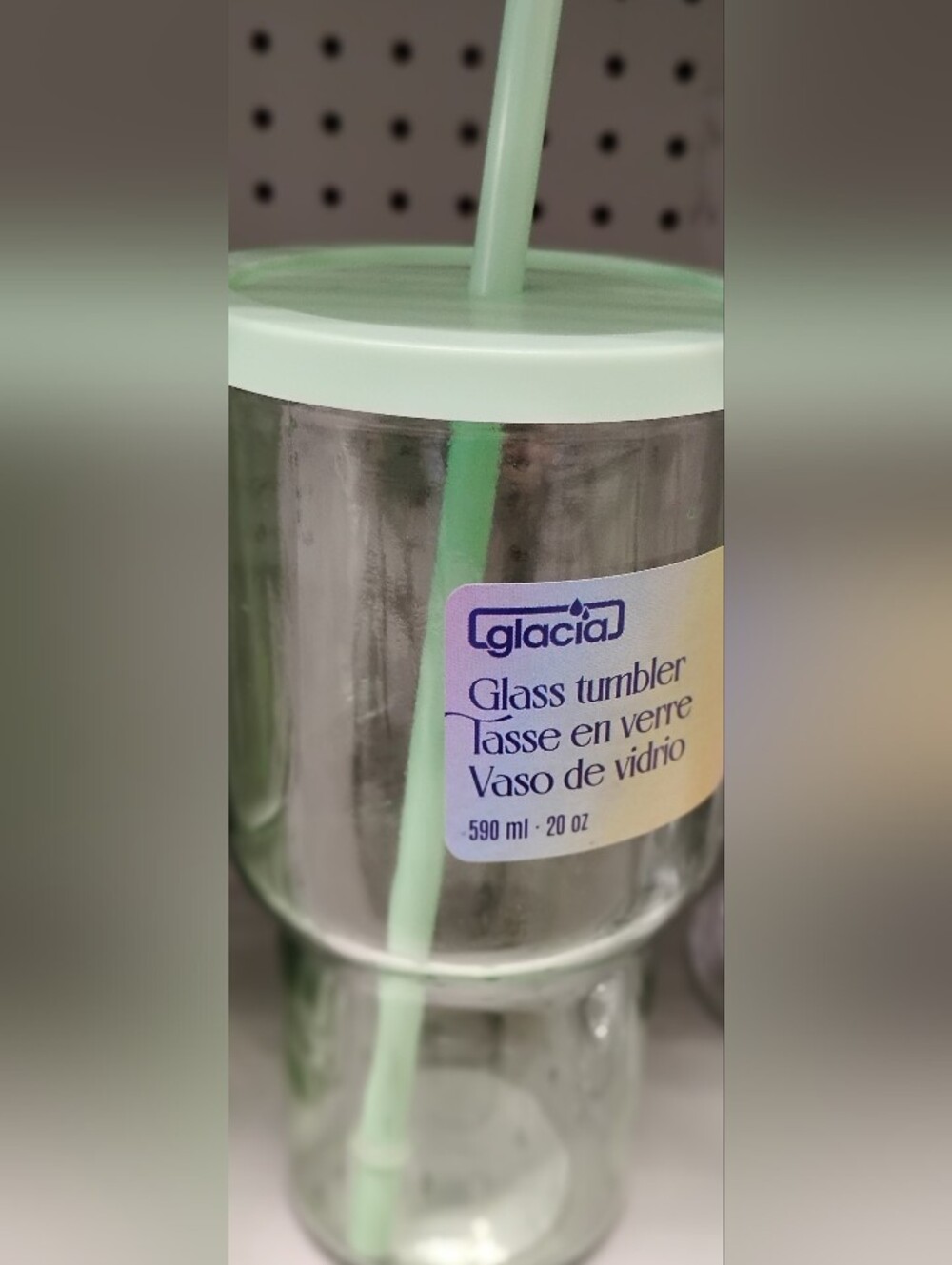 Mint Green Glass Tumbler with Lid and Straw